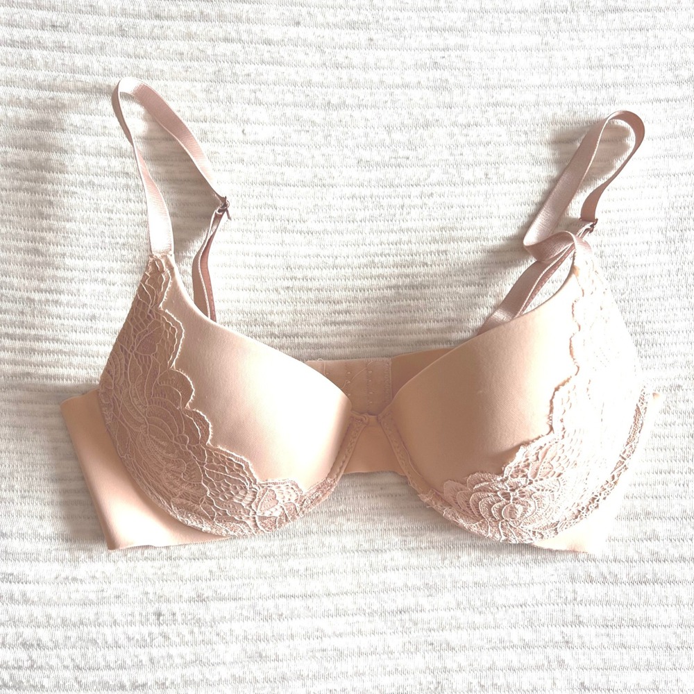 Marilyn Monroe Lace Trim‎ Underwire Push up Bra Pink Nude Size 34C Style MM410
